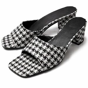Elegant Houndstooth Black and White Mules